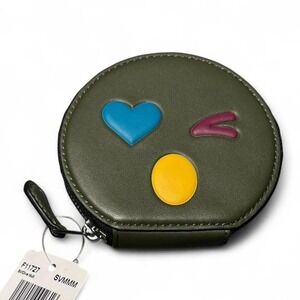 NWT! Coach‎ Zip Coin Case Refined Calf Leather Heart Emoji Collectible Unique